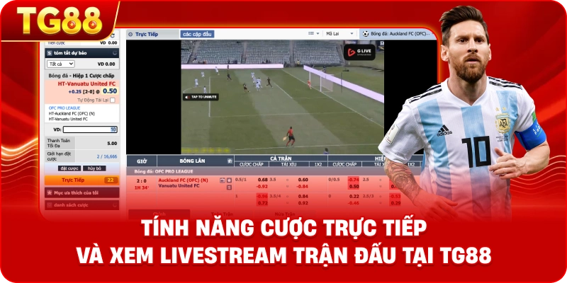 Hình ảnh minh họa tính năng cược trực tiếp và xem livestream trận đấu tại TG88
